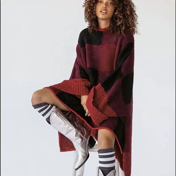 Free People Poncho Meet Me In Plaid Hooded Alpaca - Picture 1 of 4